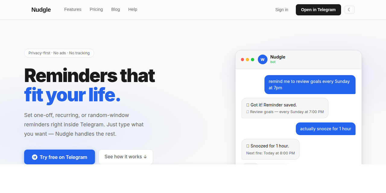Nudgle reminder bot screenshot