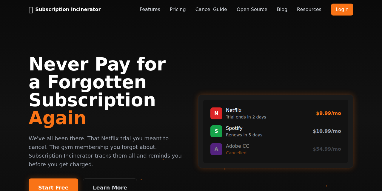 Subscription Incinerator screenshot